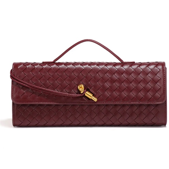 Handbags - Elegant Burgundy Woven Faux Leather Clutch